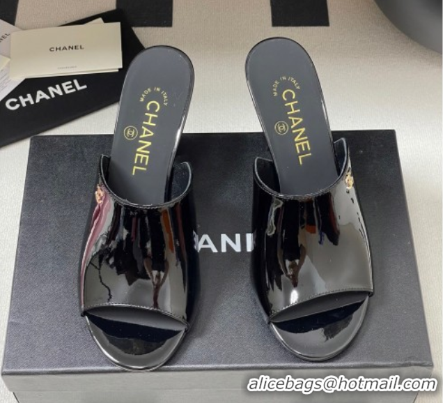 Best Price Chanel Patent Calfskin Heel Slides Sandal 8.5cm Black 2025 CH061015