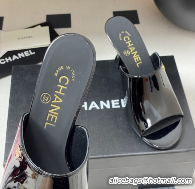Best Price Chanel Patent Calfskin Heel Slides Sandal 8.5cm Black 2025 CH061015