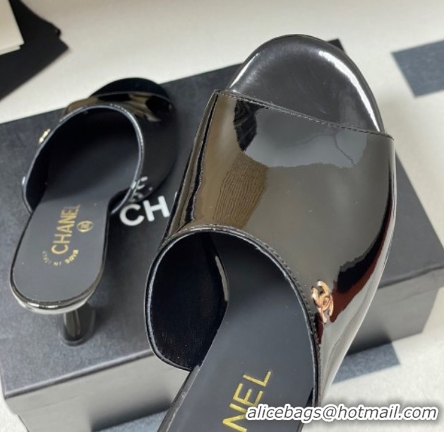 Best Price Chanel Patent Calfskin Heel Slides Sandal 8.5cm Black 2025 CH061015