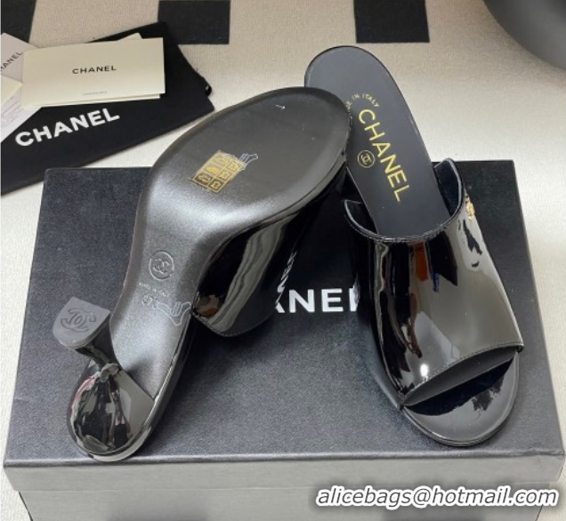 Best Price Chanel Patent Calfskin Heel Slides Sandal 8.5cm Black 2025 CH061015