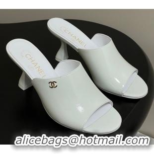 Purchase Chanel Patent Calfskin Heel Slides Sandal 8.5cm White 2025 CH061015