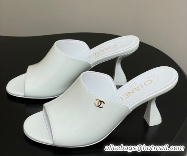 Purchase Chanel Patent Calfskin Heel Slides Sandal 8.5cm White 2025 CH061015
