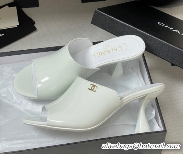 Purchase Chanel Patent Calfskin Heel Slides Sandal 8.5cm White 2025 CH061015