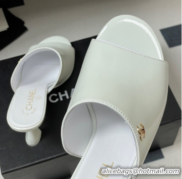 Purchase Chanel Patent Calfskin Heel Slides Sandal 8.5cm White 2025 CH061015
