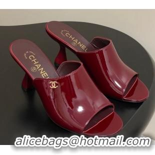 Good Quality Chanel Patent Calfskin Heel Slides Sandal 8.5cm Red 2025 CH061015
