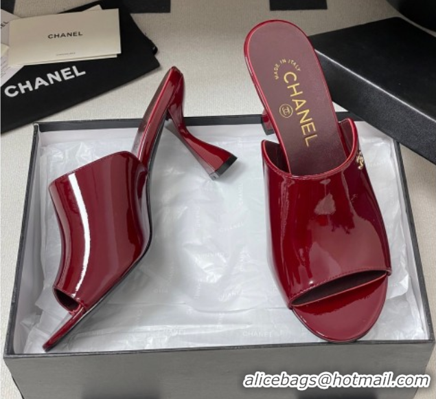 Good Quality Chanel Patent Calfskin Heel Slides Sandal 8.5cm Red 2025 CH061015