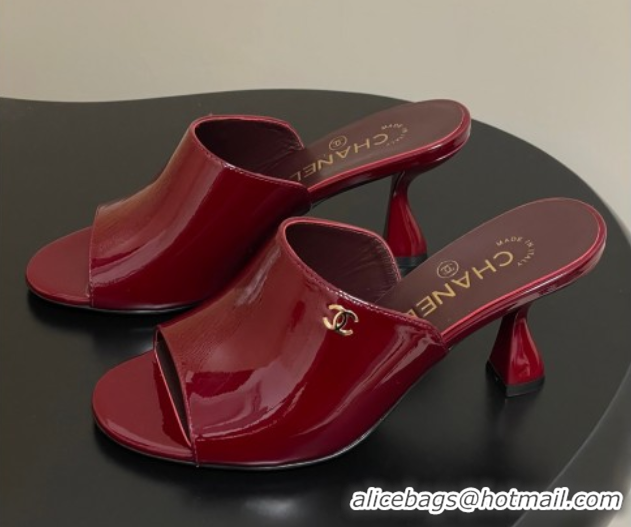 Good Quality Chanel Patent Calfskin Heel Slides Sandal 8.5cm Red 2025 CH061015