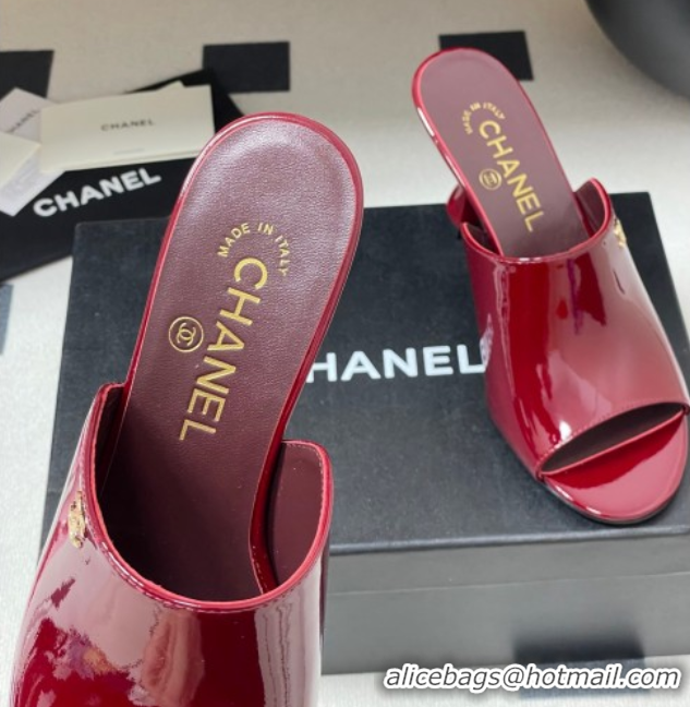 Good Quality Chanel Patent Calfskin Heel Slides Sandal 8.5cm Red 2025 CH061015