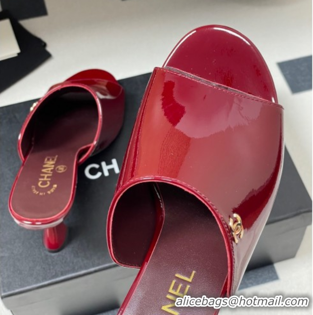 Good Quality Chanel Patent Calfskin Heel Slides Sandal 8.5cm Red 2025 CH061015