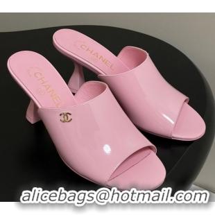 Expensive Chanel Patent Calfskin Heel Slides Sandal 8.5cm Pink 2025 CH061015