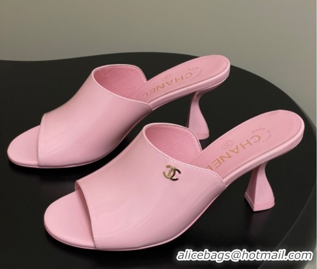 Expensive Chanel Patent Calfskin Heel Slides Sandal 8.5cm Pink 2025 CH061015