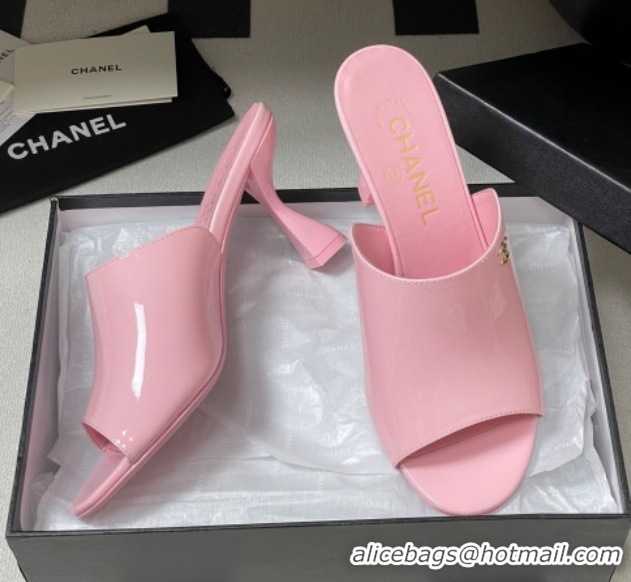 Expensive Chanel Patent Calfskin Heel Slides Sandal 8.5cm Pink 2025 CH061015