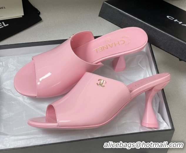 Expensive Chanel Patent Calfskin Heel Slides Sandal 8.5cm Pink 2025 CH061015