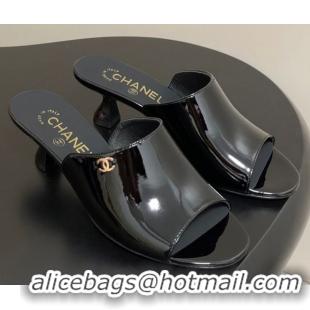 Perfect Chanel Patent Calfskin Heel Slides Sandal 5.5cm Black 2025 CH061015