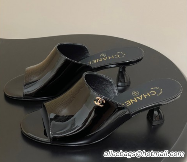 Perfect Chanel Patent Calfskin Heel Slides Sandal 5.5cm Black 2025 CH061015