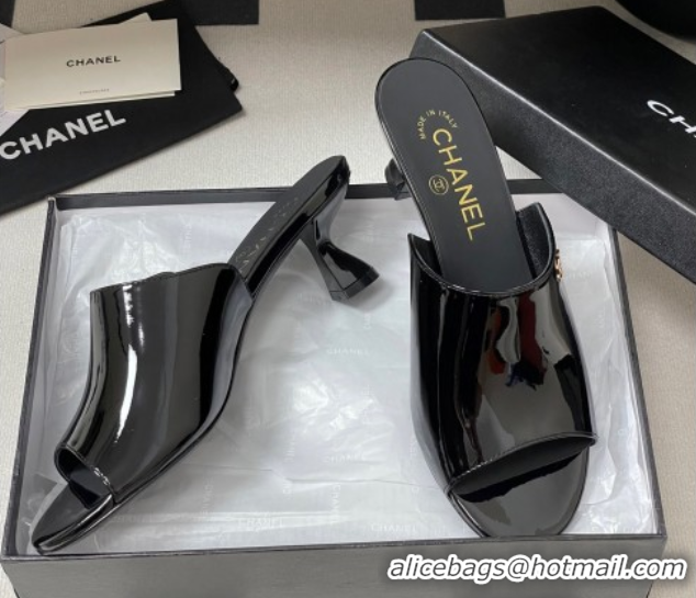 Perfect Chanel Patent Calfskin Heel Slides Sandal 5.5cm Black 2025 CH061015