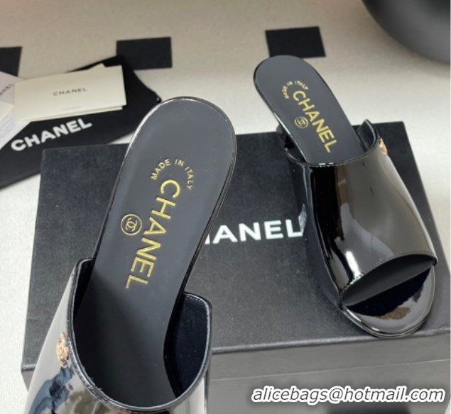 Perfect Chanel Patent Calfskin Heel Slides Sandal 5.5cm Black 2025 CH061015