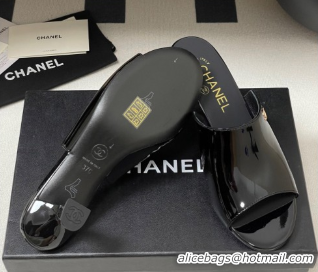 Perfect Chanel Patent Calfskin Heel Slides Sandal 5.5cm Black 2025 CH061015