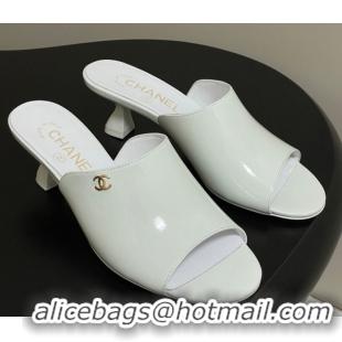 Discount Chanel Patent Calfskin Heel Slides Sandal 5.5cm White 2025 CH061015