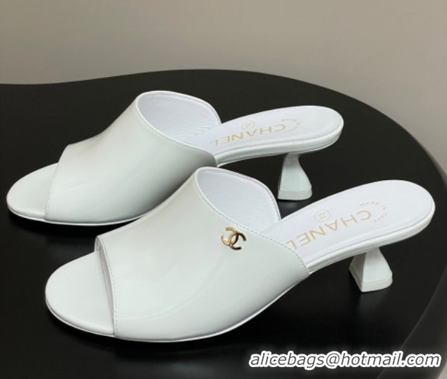 Discount Chanel Patent Calfskin Heel Slides Sandal 5.5cm White 2025 CH061015