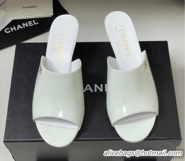 Discount Chanel Patent Calfskin Heel Slides Sandal 5.5cm White 2025 CH061015