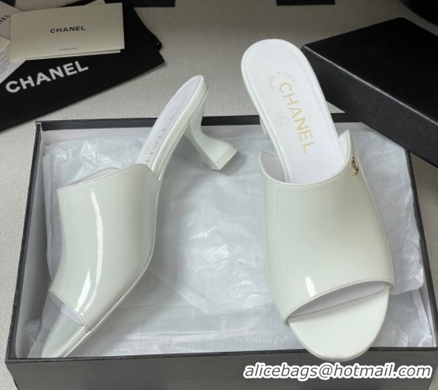 Discount Chanel Patent Calfskin Heel Slides Sandal 5.5cm White 2025 CH061015