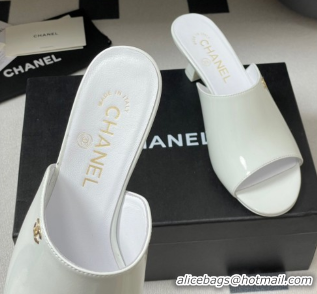 Discount Chanel Patent Calfskin Heel Slides Sandal 5.5cm White 2025 CH061015