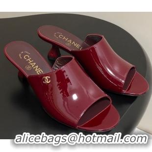 Shop Duplicate Chanel Patent Calfskin Heel Slides Sandal 5.5cm Red 2025 CH061015