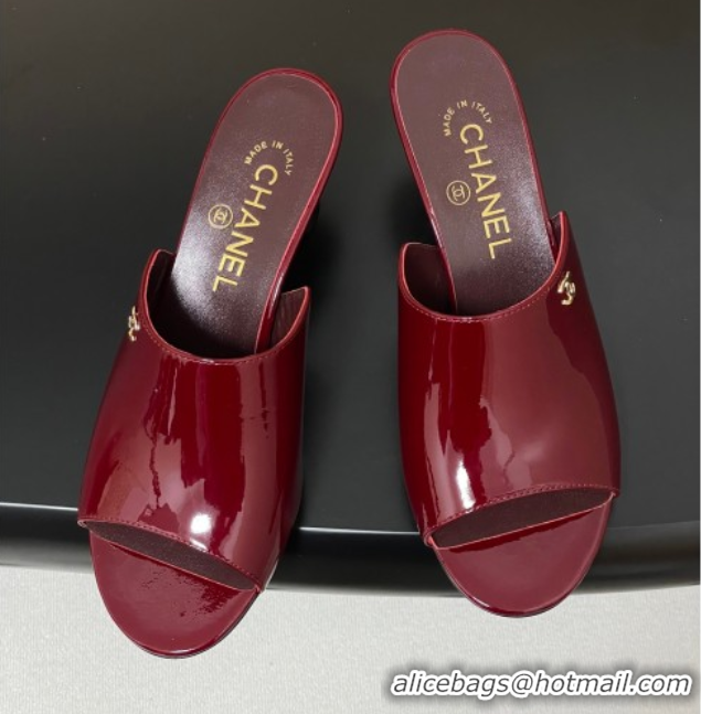 Shop Duplicate Chanel Patent Calfskin Heel Slides Sandal 5.5cm Red 2025 CH061015