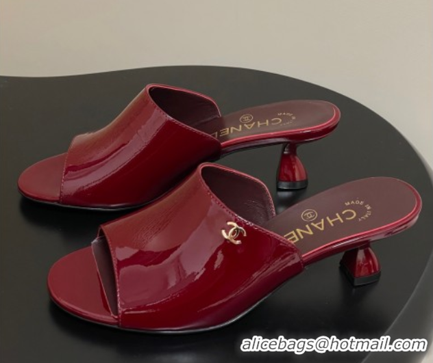 Shop Duplicate Chanel Patent Calfskin Heel Slides Sandal 5.5cm Red 2025 CH061015