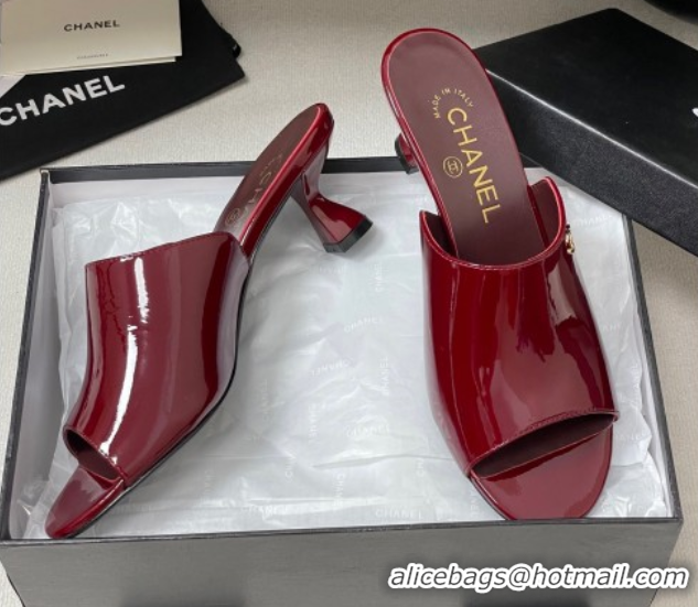 Shop Duplicate Chanel Patent Calfskin Heel Slides Sandal 5.5cm Red 2025 CH061015