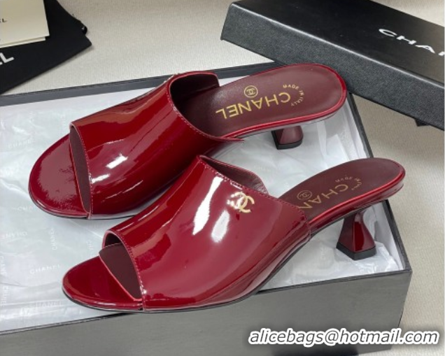 Shop Duplicate Chanel Patent Calfskin Heel Slides Sandal 5.5cm Red 2025 CH061015