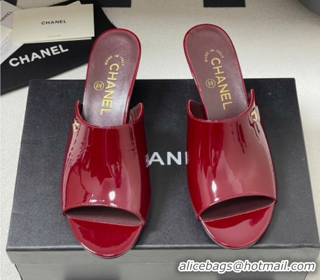 Shop Duplicate Chanel Patent Calfskin Heel Slides Sandal 5.5cm Red 2025 CH061015