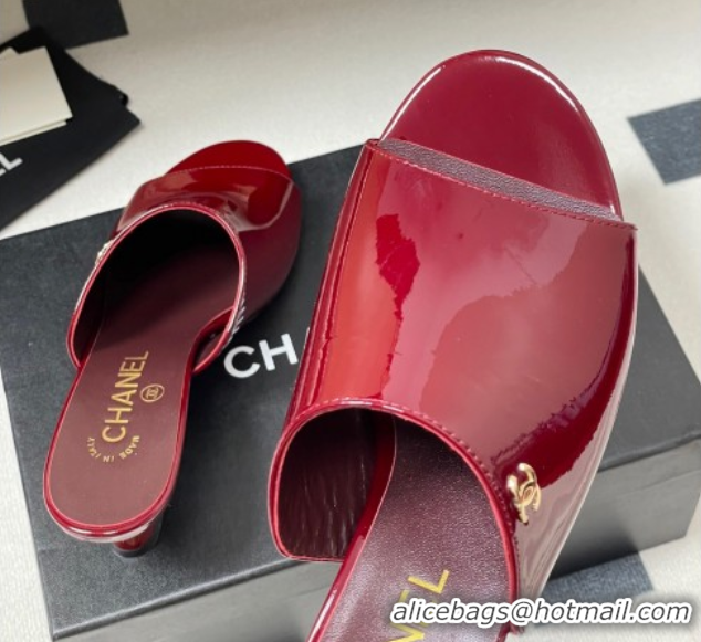 Shop Duplicate Chanel Patent Calfskin Heel Slides Sandal 5.5cm Red 2025 CH061015