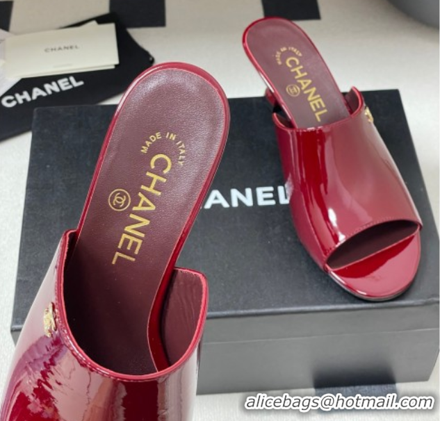 Shop Duplicate Chanel Patent Calfskin Heel Slides Sandal 5.5cm Red 2025 CH061015