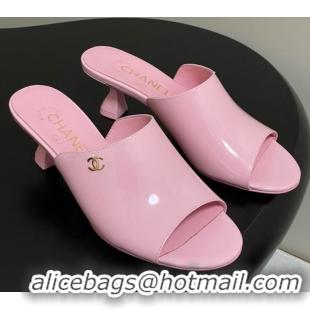 Best Product Chanel Patent Calfskin Heel Slides Sandal 5.5cm Pink 2025 CH061015