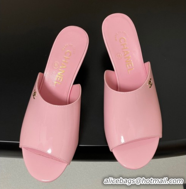 Best Product Chanel Patent Calfskin Heel Slides Sandal 5.5cm Pink 2025 CH061015