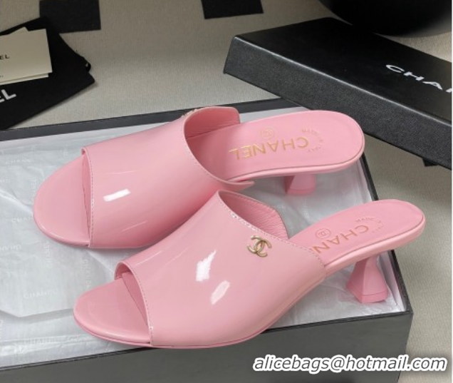 Best Product Chanel Patent Calfskin Heel Slides Sandal 5.5cm Pink 2025 CH061015