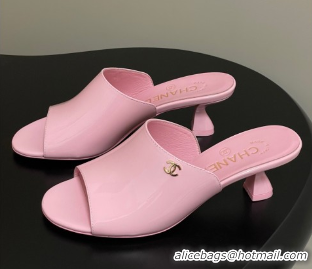 Best Product Chanel Patent Calfskin Heel Slides Sandal 5.5cm Pink 2025 CH061015