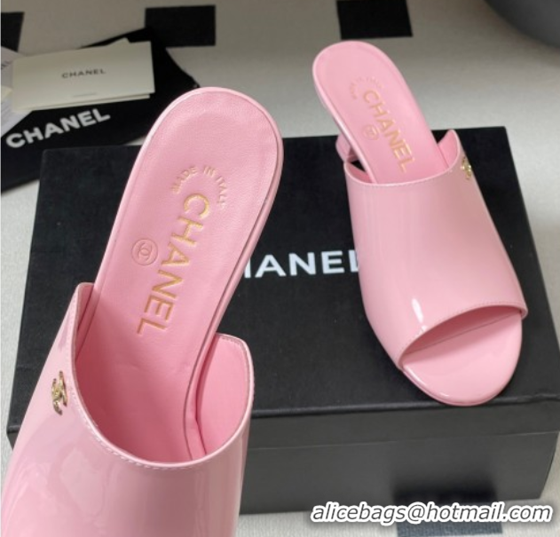 Best Product Chanel Patent Calfskin Heel Slides Sandal 5.5cm Pink 2025 CH061015
