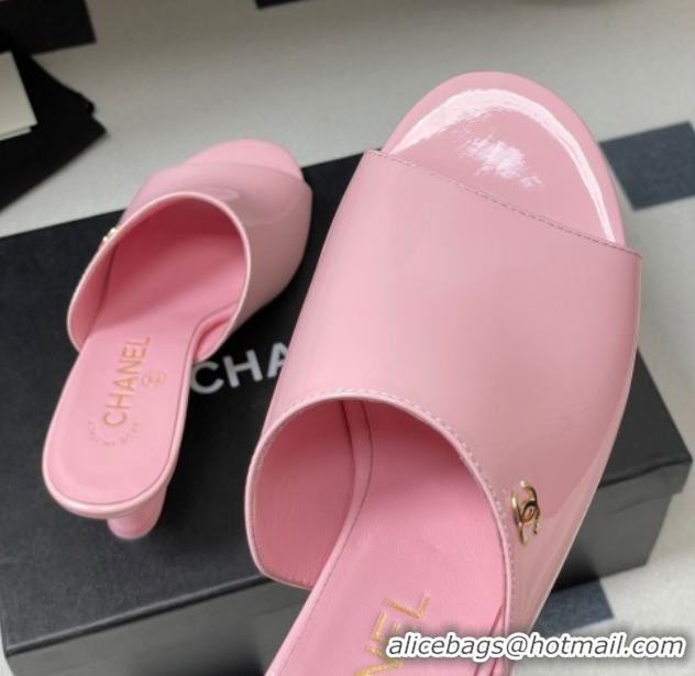 Best Product Chanel Patent Calfskin Heel Slides Sandal 5.5cm Pink 2025 CH061015