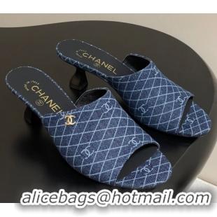 Low Cost Chanel Quilted Denim Heel Slides Sandal 5.5cm Navy Blue 2025 CH061015