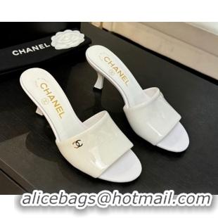 Good Looking Chanel Patent Calfskin Heel Slides Sandal 7cm White 2025 CH061016