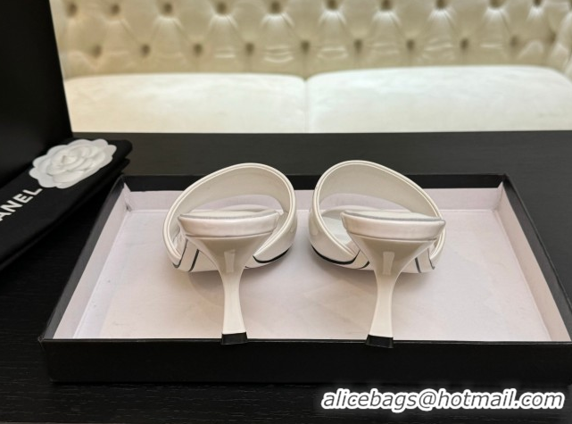 Good Looking Chanel Patent Calfskin Heel Slides Sandal 7cm White 2025 CH061016