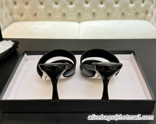 Good Quality Chanel Patent Calfskin Heel Slides Sandal 7cm Black 2025 CH061016