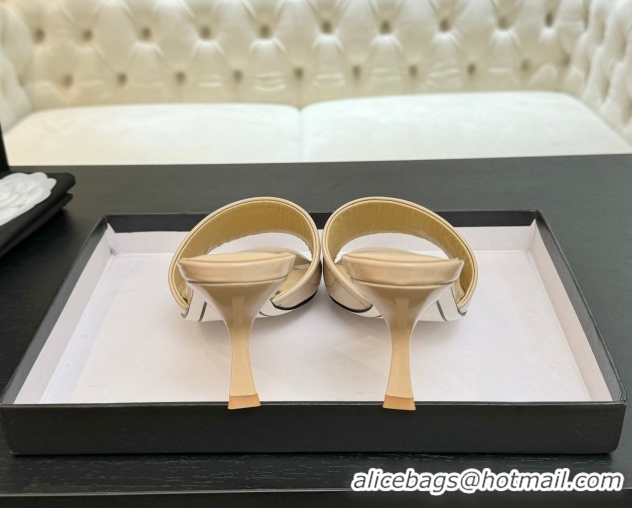 Pretty Style Chanel Patent Calfskin Heel Slides Sandal 7cm Beige 2025 CH061016