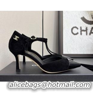 Most Popular Chanel Suede & Patent Leather T Pumps Black 2025 CH061018