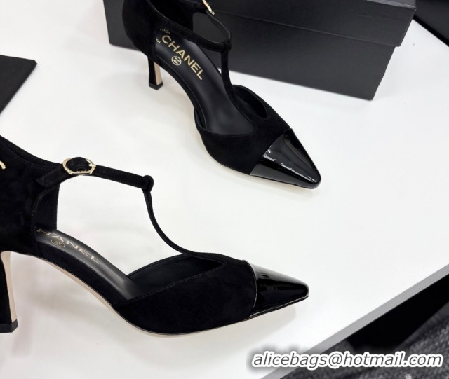 Most Popular Chanel Suede & Patent Leather T Pumps Black 2025 CH061018