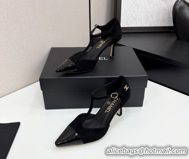 Most Popular Chanel Suede & Patent Leather T Pumps Black 2025 CH061018