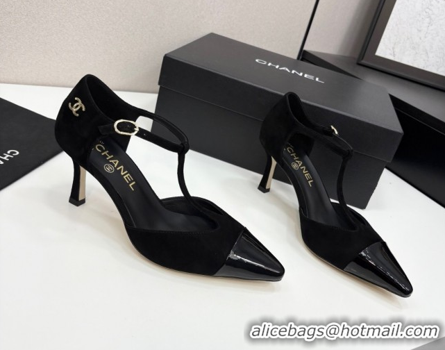 Most Popular Chanel Suede & Patent Leather T Pumps Black 2025 CH061018